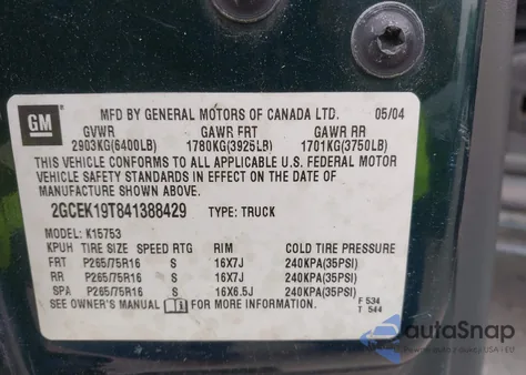 2004 Chevrolet Silverado 1500 Z71 z USA, uszkodzony, nr VIN 2GCEK19T841388429